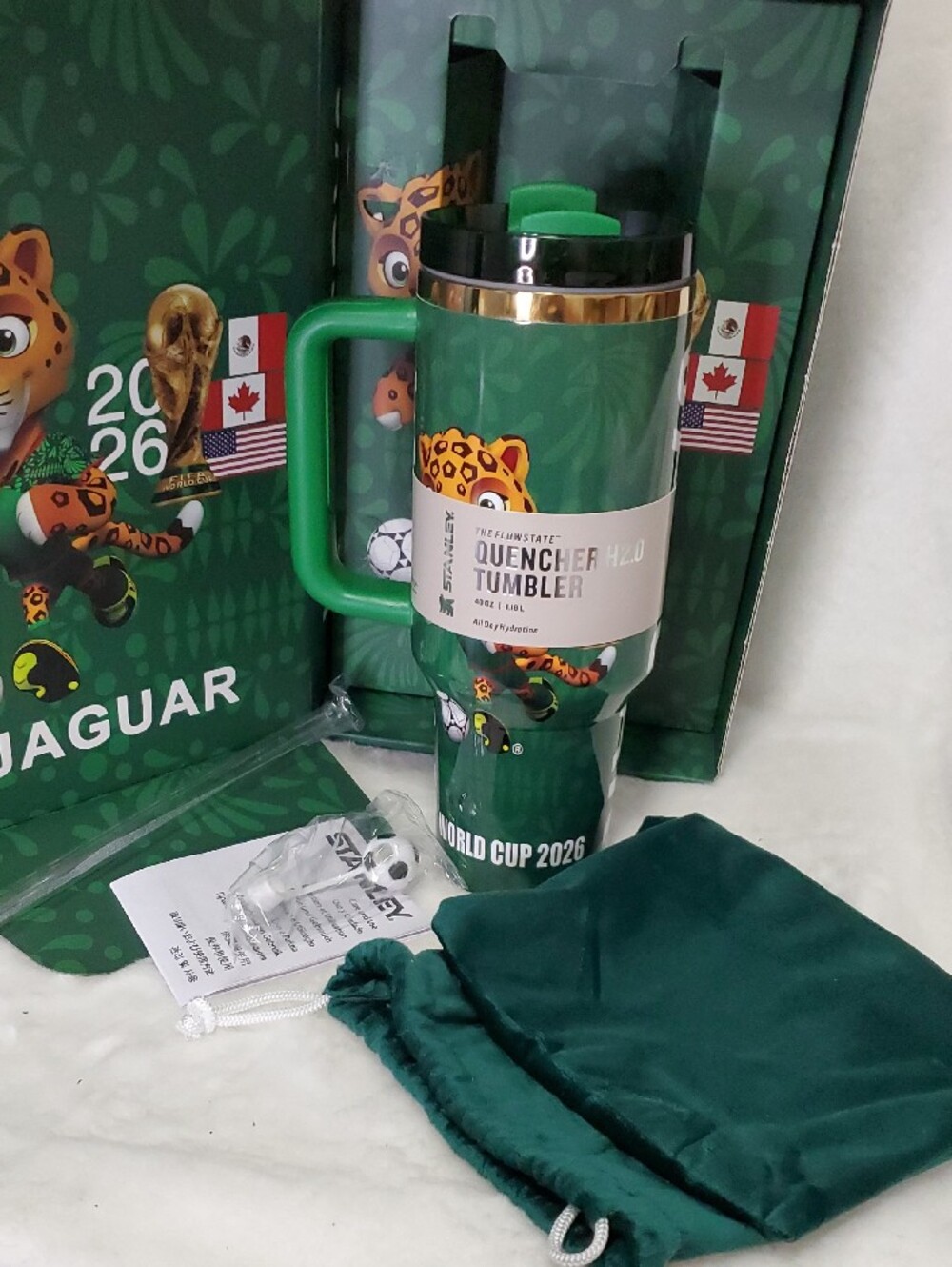 Stanley Green World Cup 2026 Travel Tumbler with Gold Trim